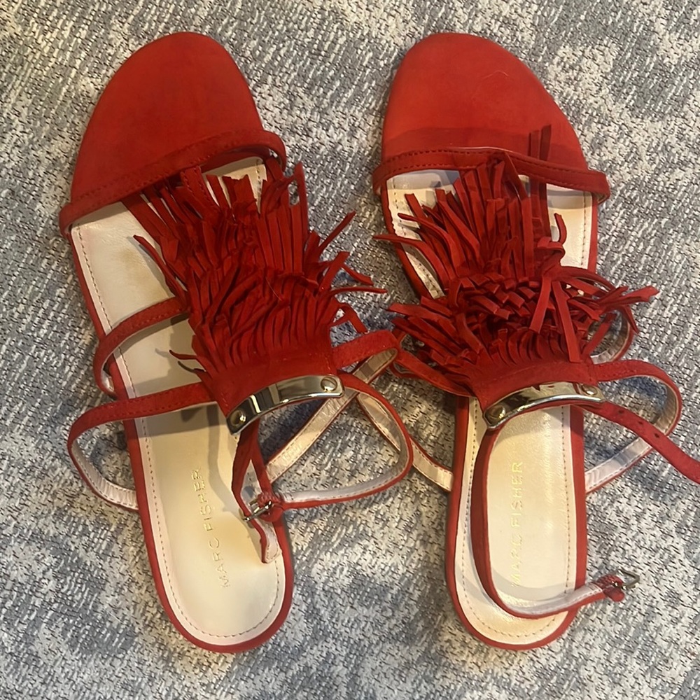 Marc Fisher red fringe sandals